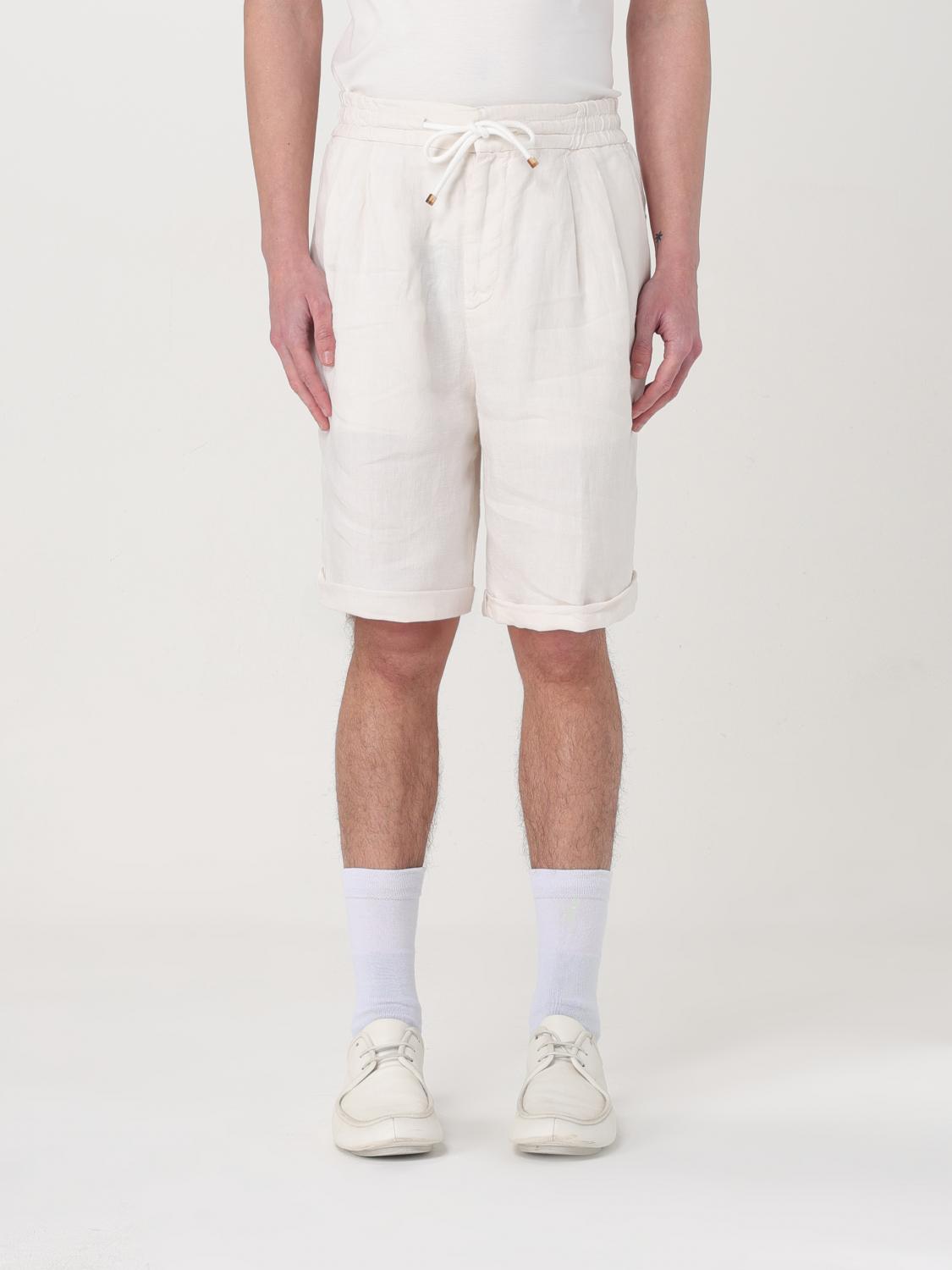 Brunello Cucinelli Men Linen Dyed Shorts In White