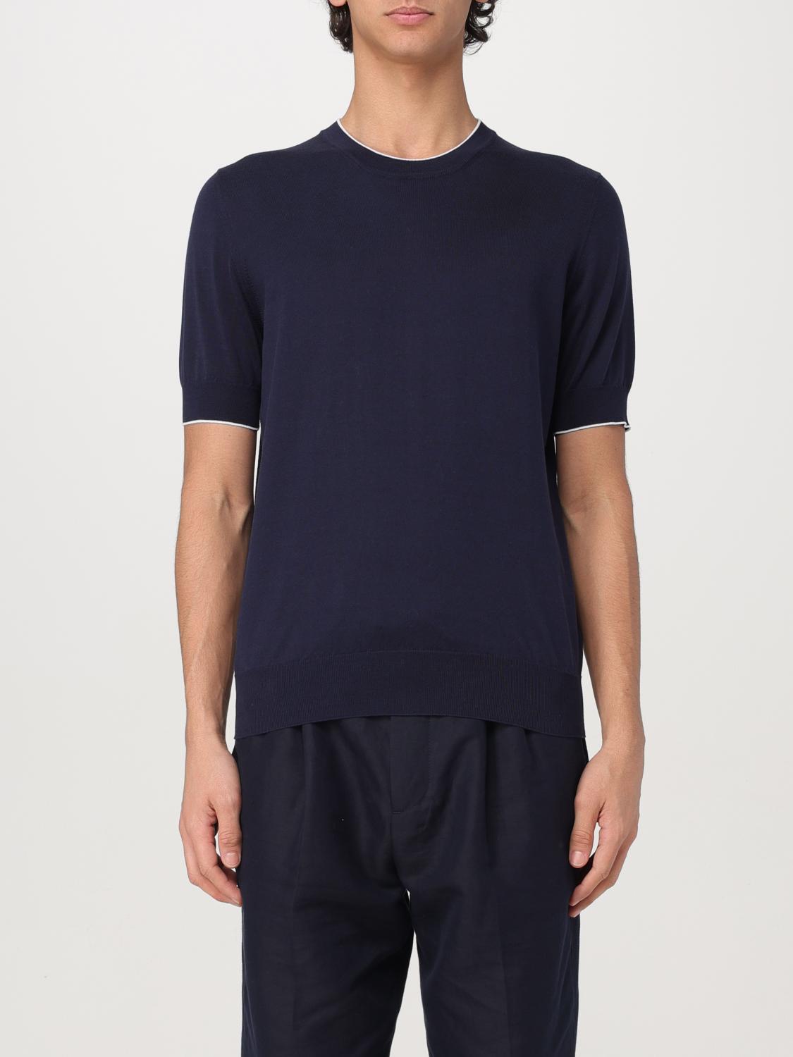 Brunello Cucinelli T-shirt With Raised Collar In Blue