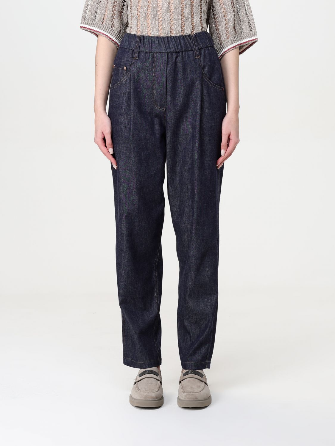 Shop Brunello Cucinelli Jeans Woman Color Blue