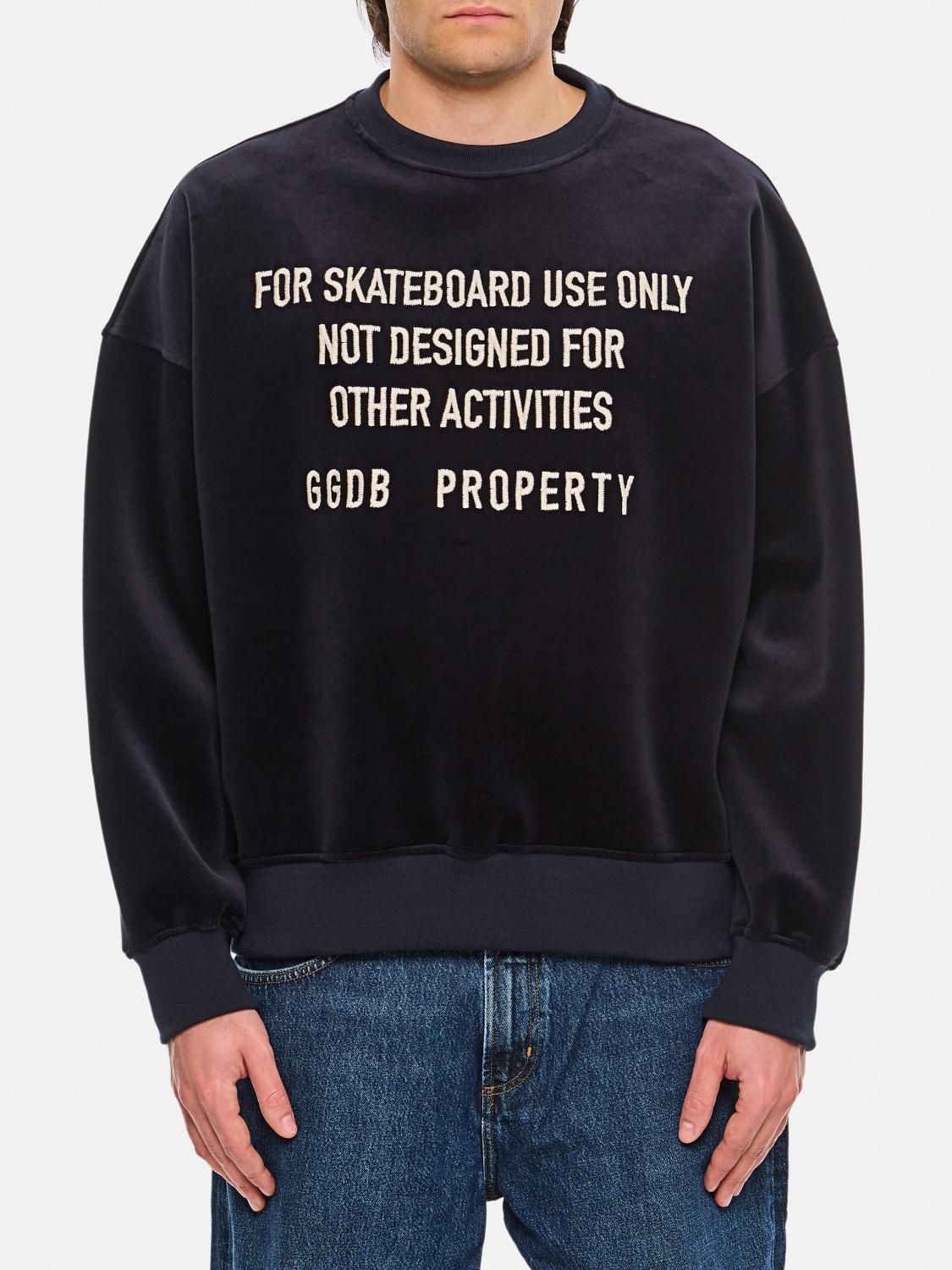 Golden Goose Black Chenille Embroidered Lettering Sweatshirt In Blue