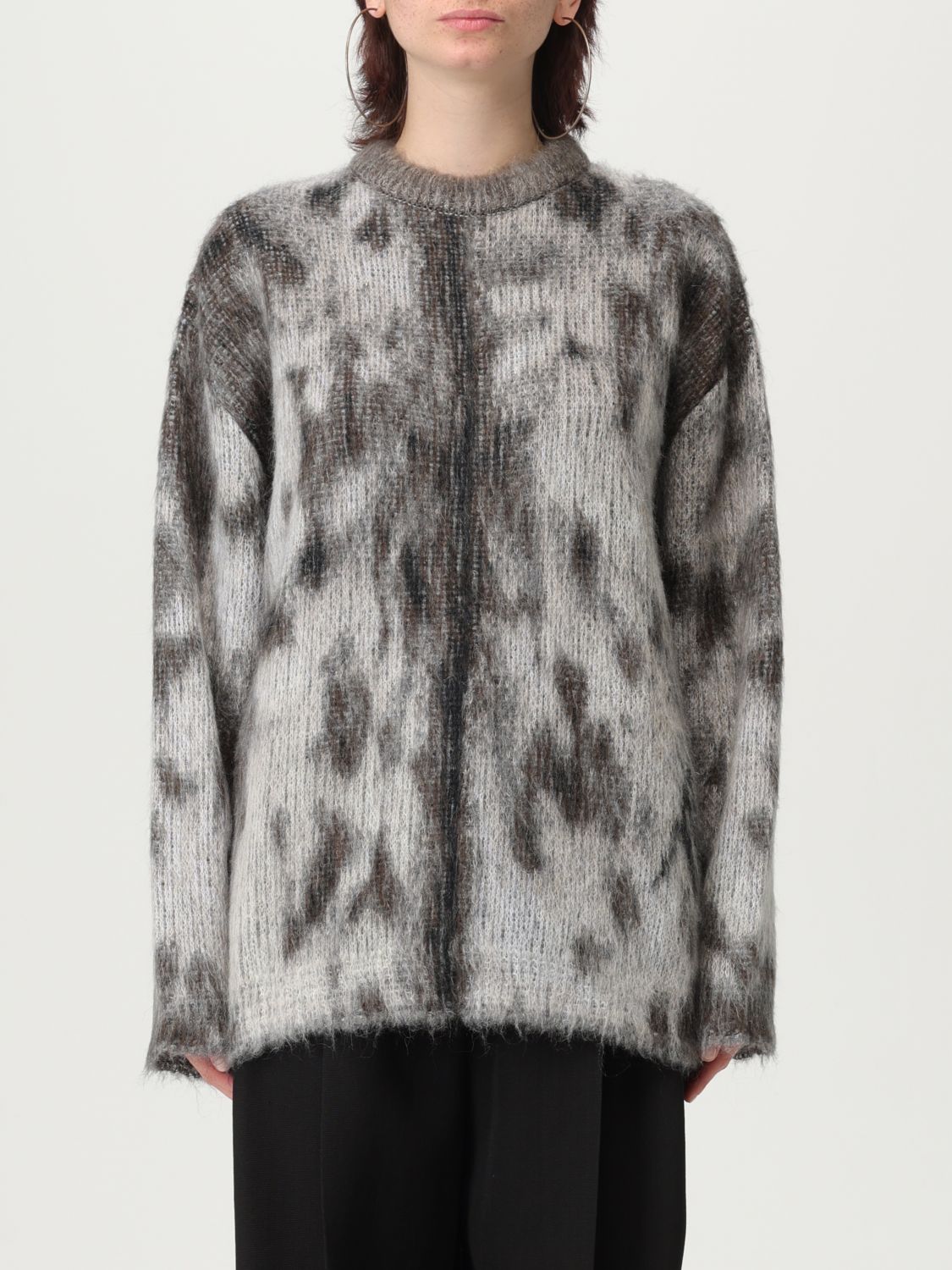 Attico Leopard-print Jacquard Sweater In Gray