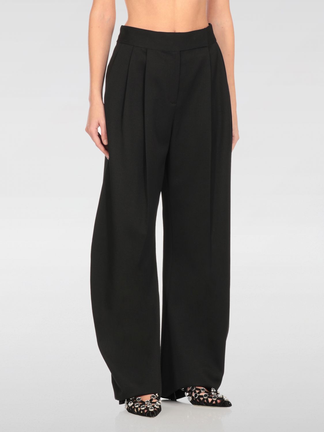 Attico Black High Waisted Pants With Embroidered Logo And Wide Banana Legs For Women