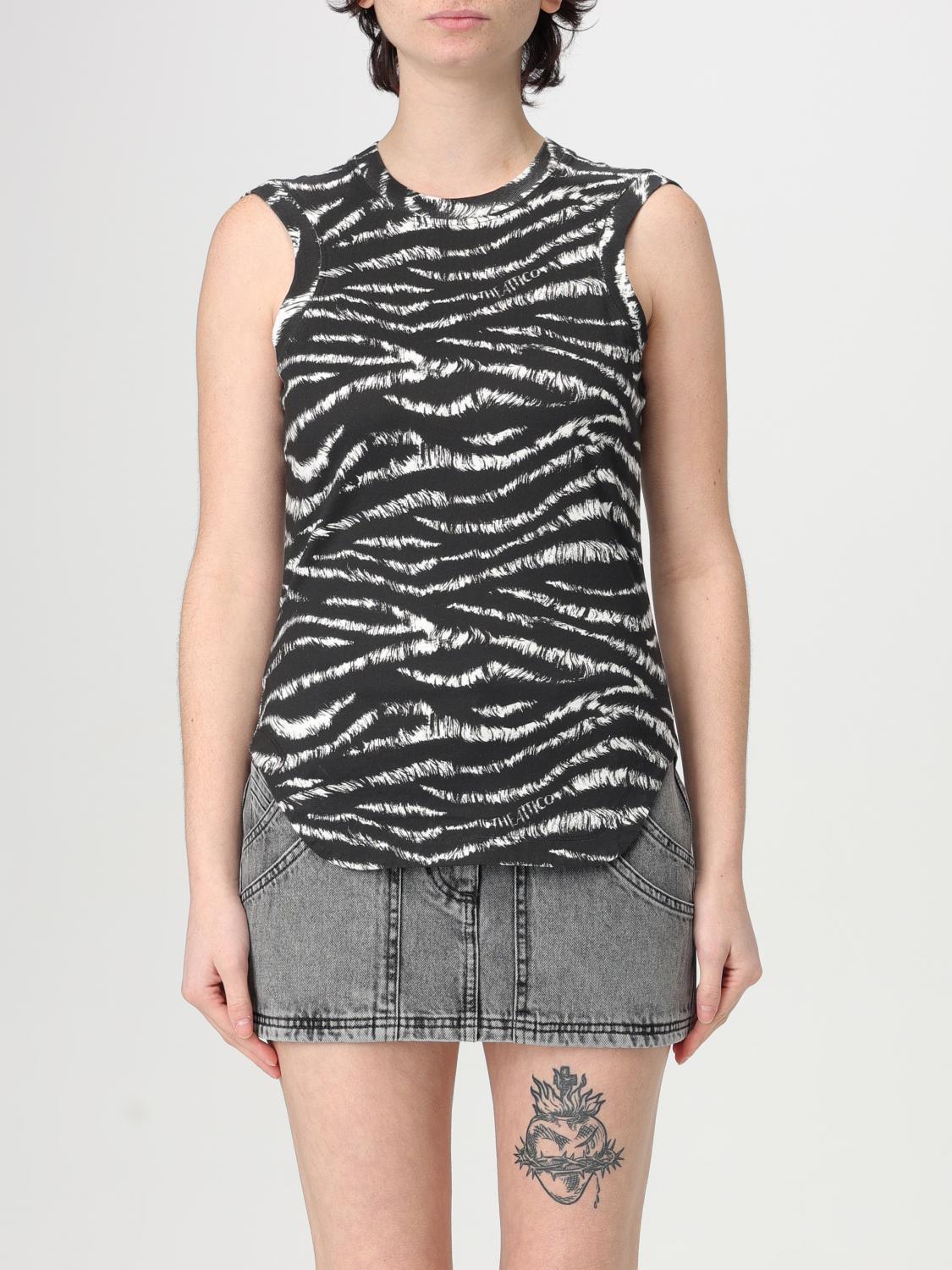 Attico Zebra Print Form-fitting Sleeveless Tank Top In Black