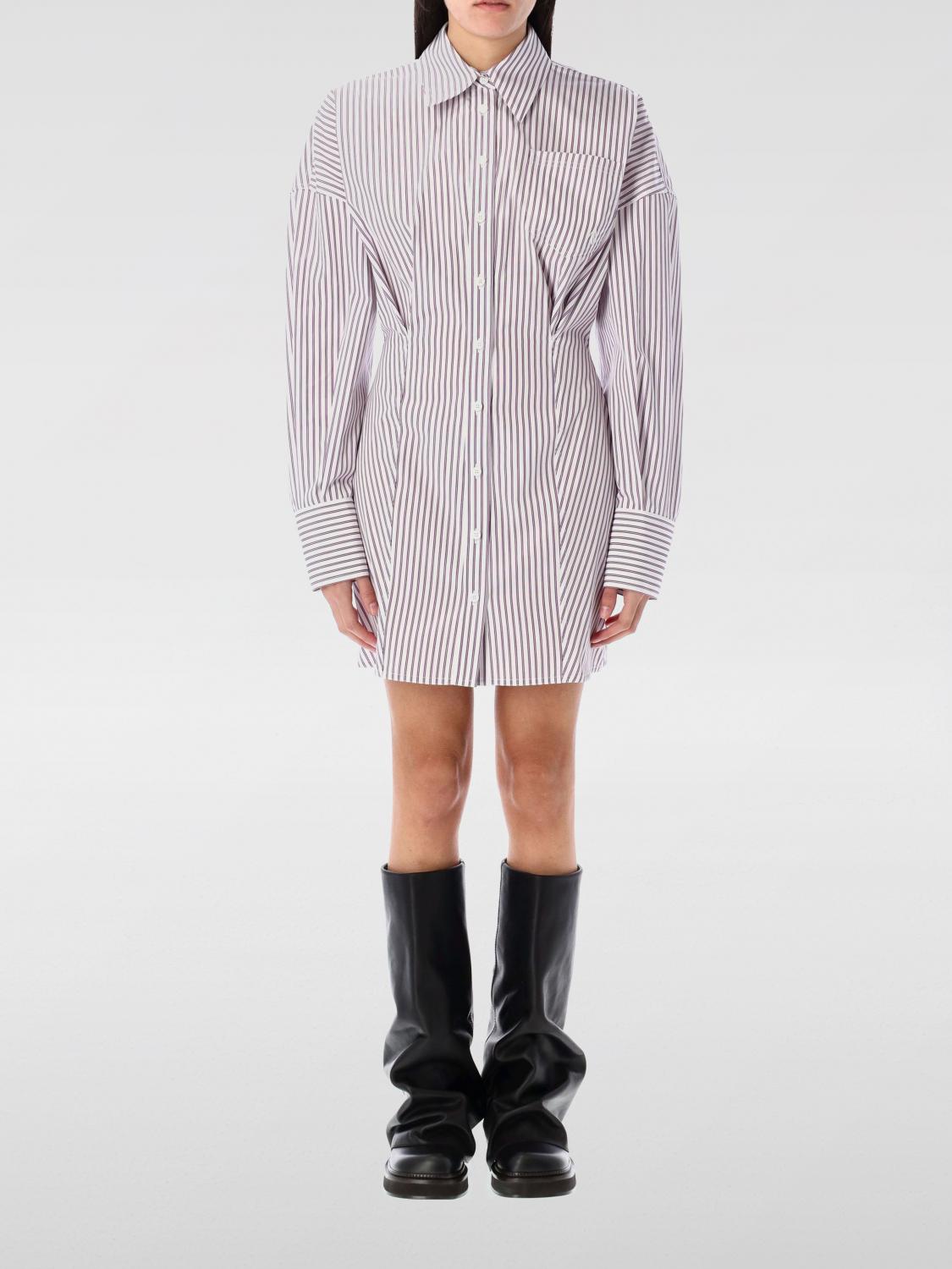Attico White And Purple Striped Mini Shirt Dress In Violet