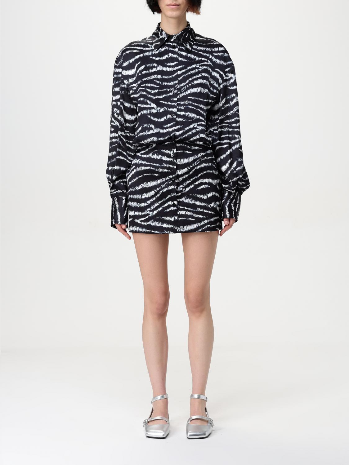 Attico Silvye Zebra Print Satin Shirt Dress In Schwarz