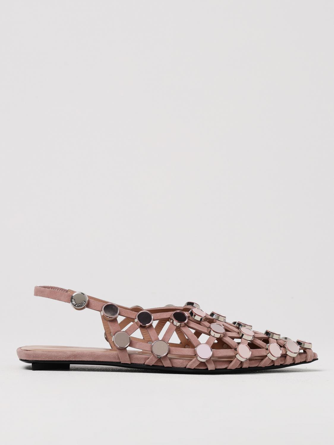 Attico Grid Embellished Slingback Flats In Beige