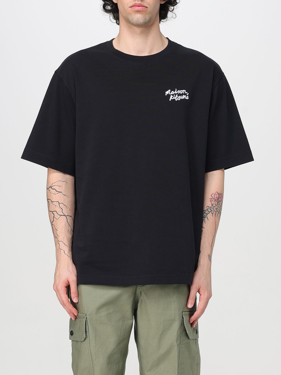Maison Kitsuné Logo Embroidery Crewneck T-shirt In Black