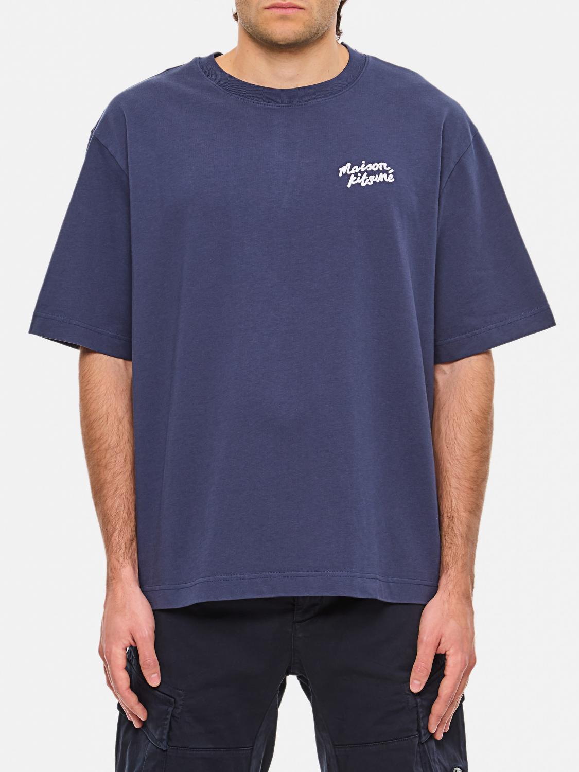 Maison Kitsuné Maison Kitsune Handwriting Embroidery Oversize Tee In Blue