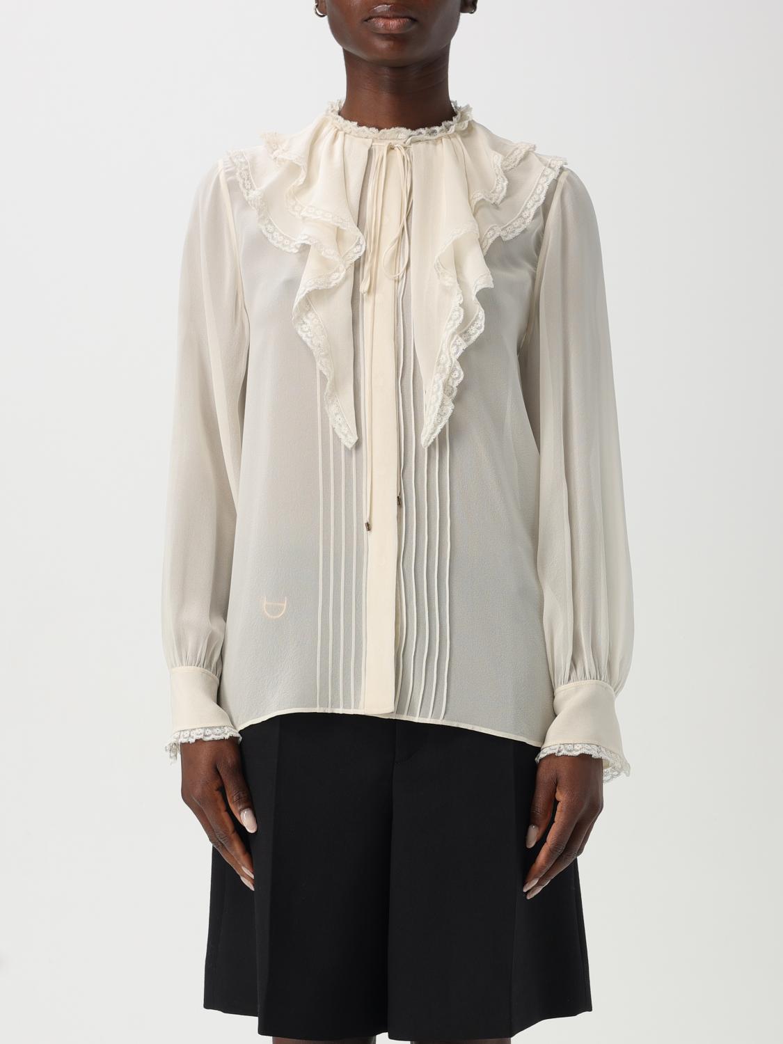 Chloé Lace-trimmed Ruffled Silk Blouse In White
