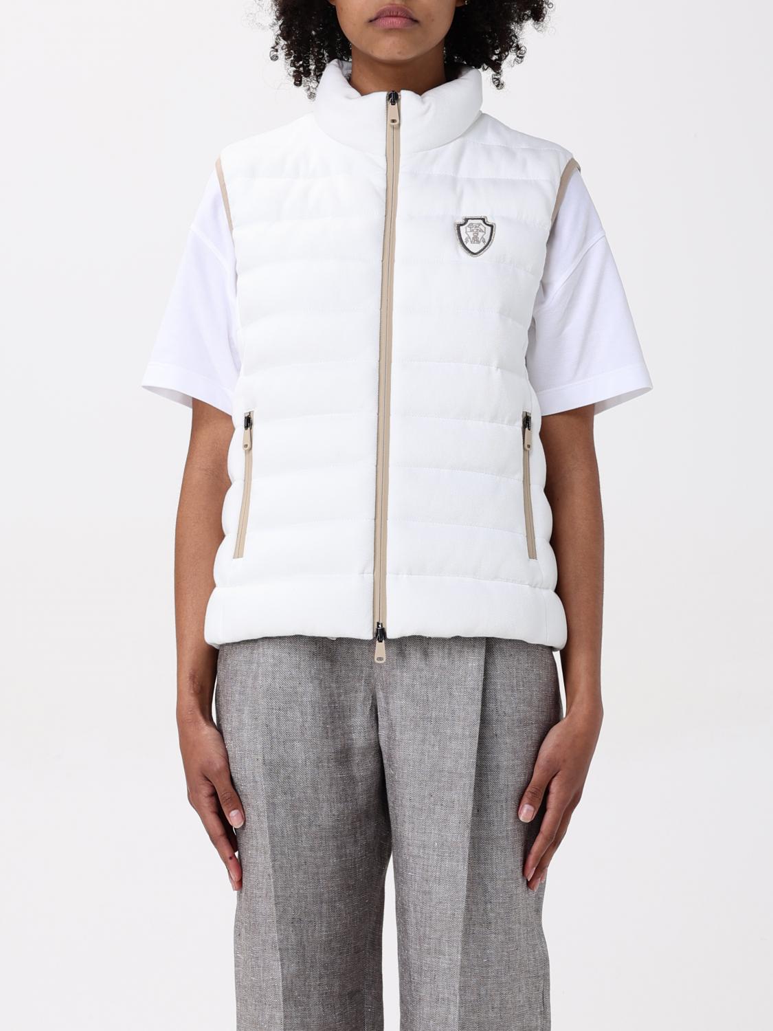 Brunello Cucinelli Quilted High Collar Sleeveless Jacket In White