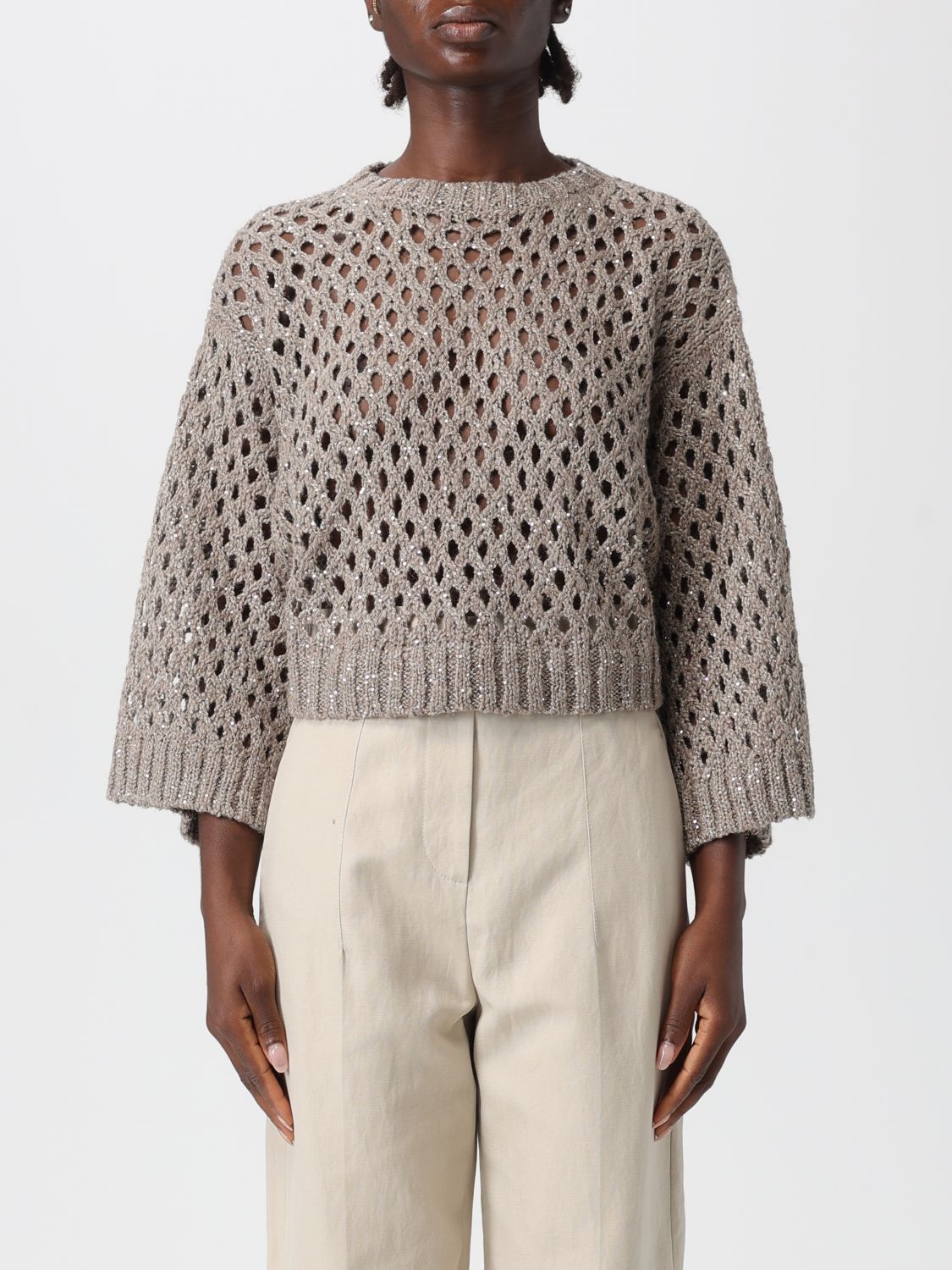 Brunello Cucinelli Pants Woman Color Beige In Gray