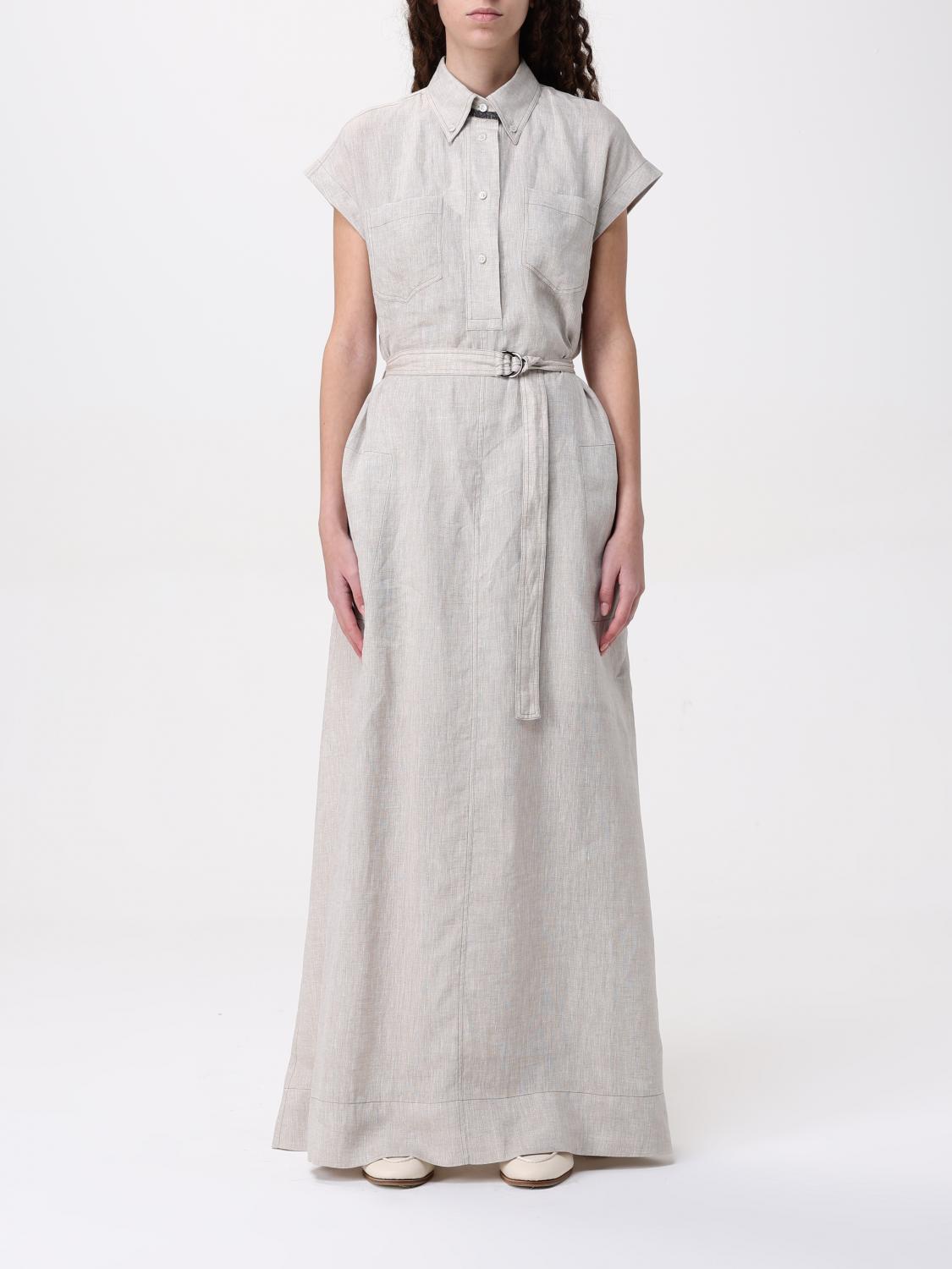 Brunello Cucinelli Women Long Linen Dress In Beige