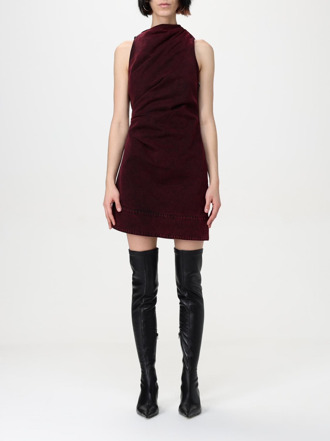Alexander Mcqueen Red-wash Denim Draped Sleeveless Mini Dress In Rot