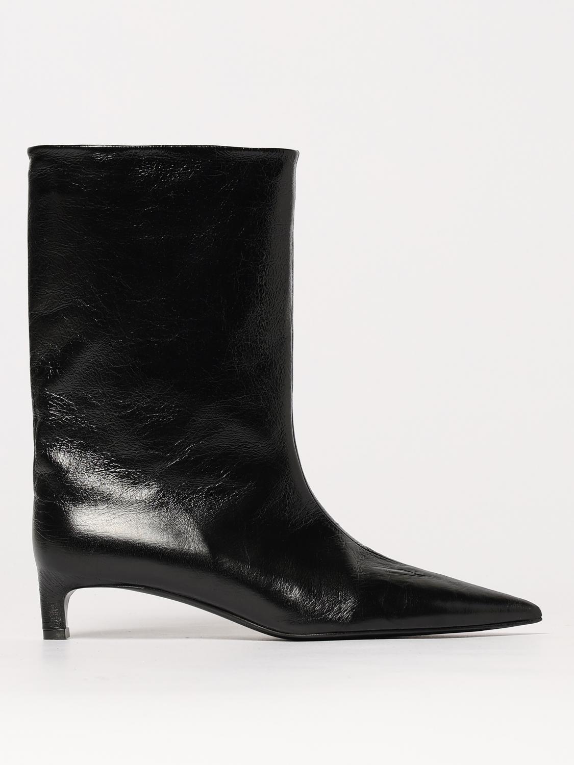 Jil Sander Black Leather Ankle Boots In Black
