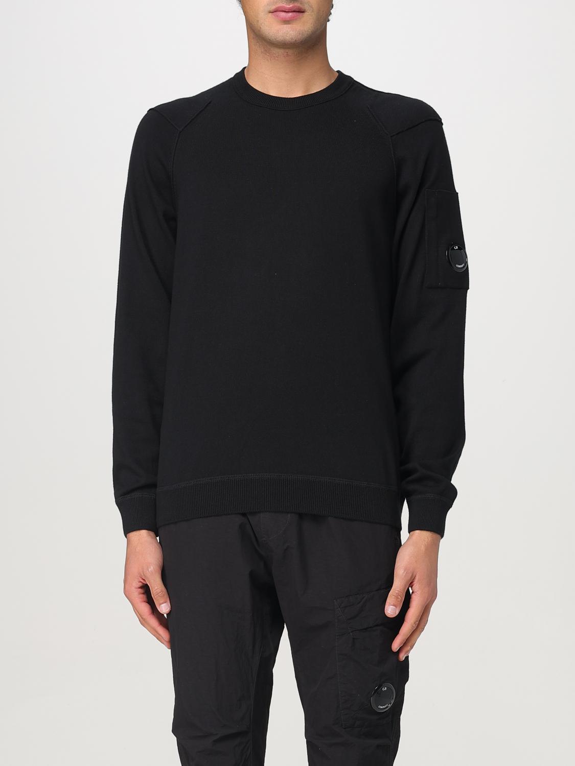 C.p. Company Crewneck Sweatshirt In Cotton Diagonal Raised Fleece Lens In Black