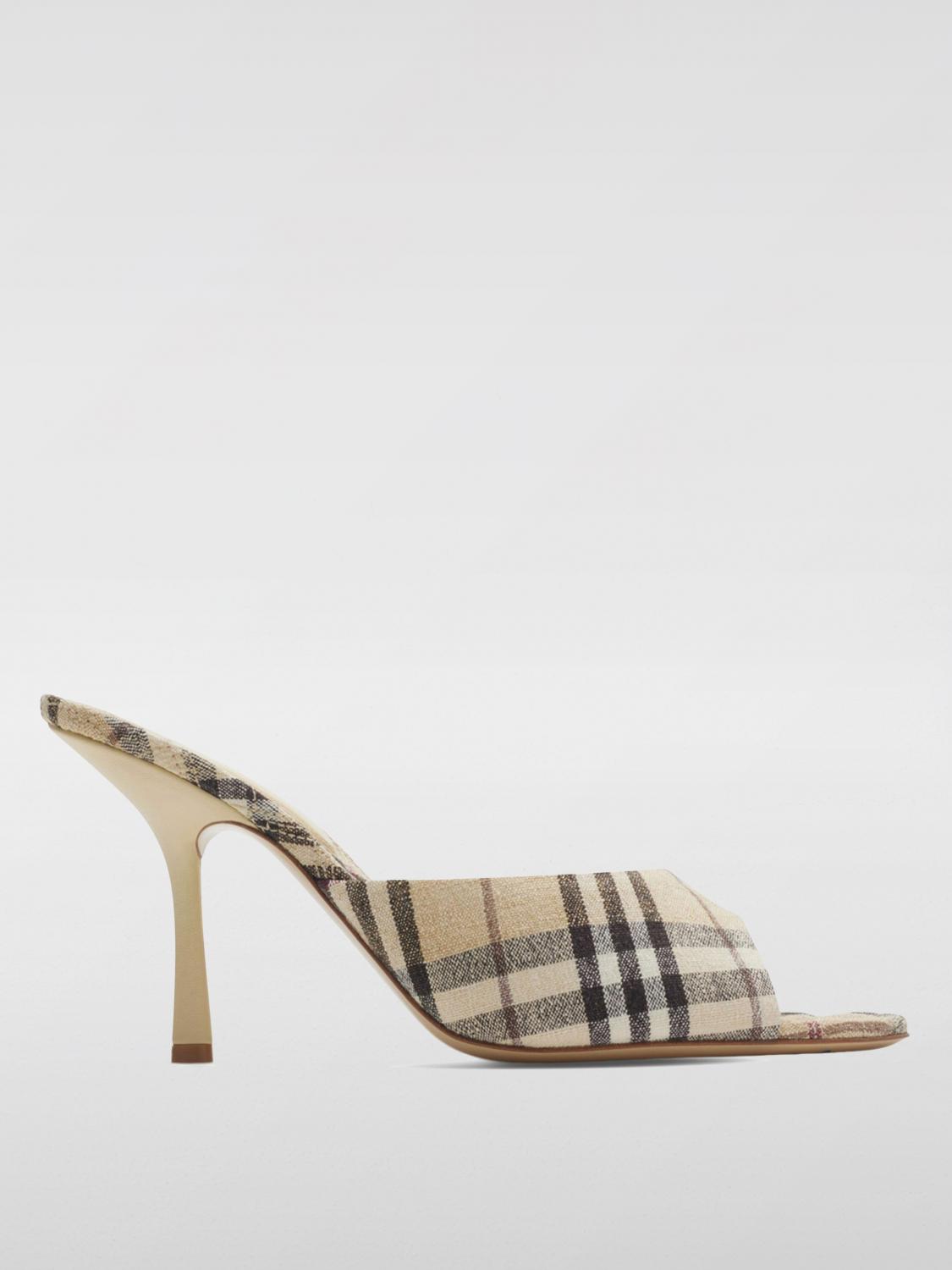 Burberry 90mm Lf Mews Check Textile Mules In Beige