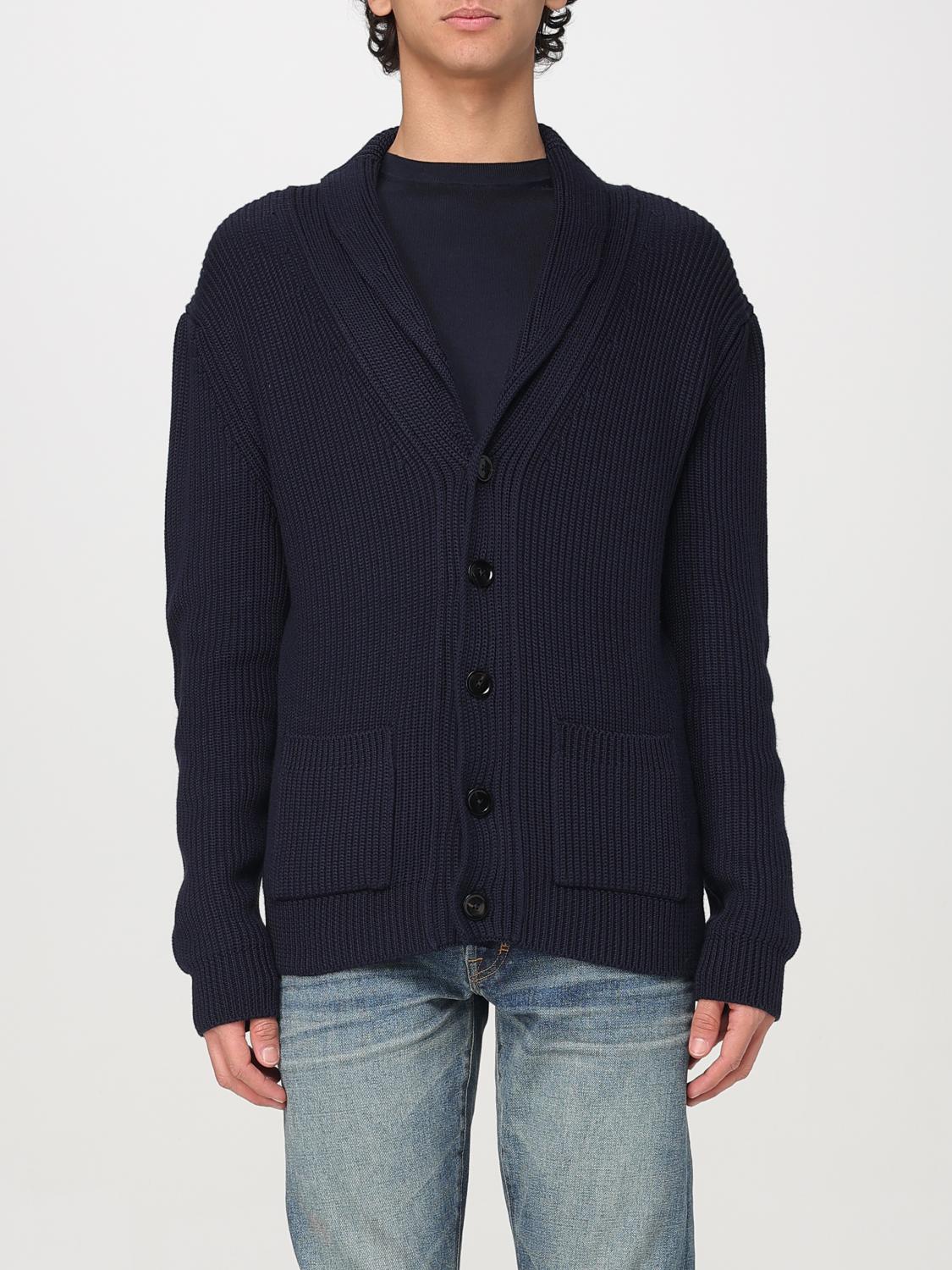 Tom Ford Silk Cardigan With Front Pockets And Shawl Collar In Blue