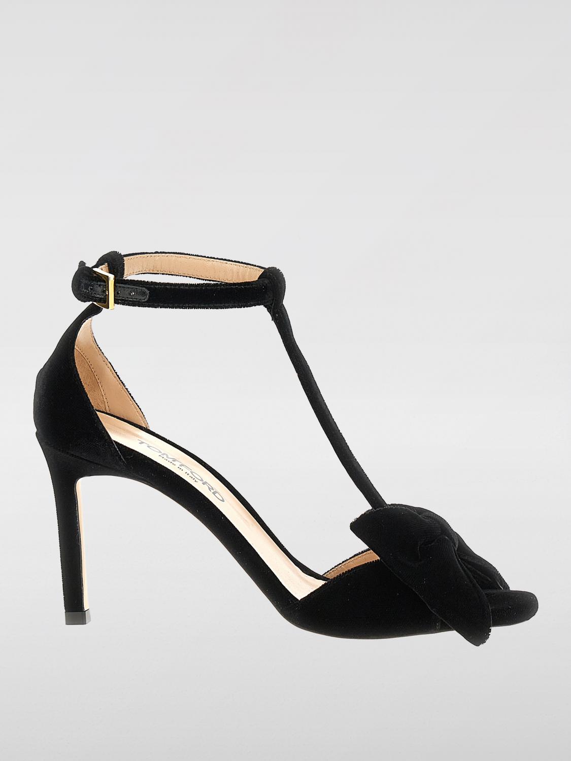 Tom Ford Black Medium Heeled Viscose Sandals With Golden Buckle In Black