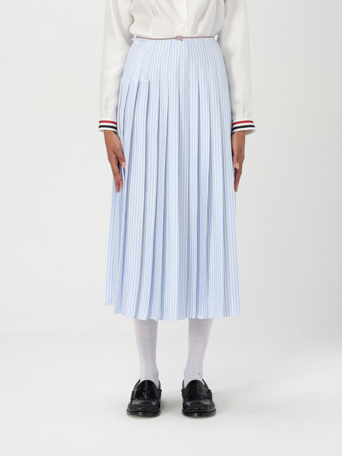 Thom Browne Awning Striped Poplin Funmix Pleated Skirt In Blue