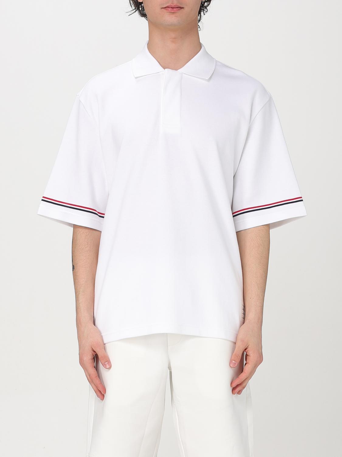 Thom Browne Rwb Stripe Cotton Polo Shirt In White