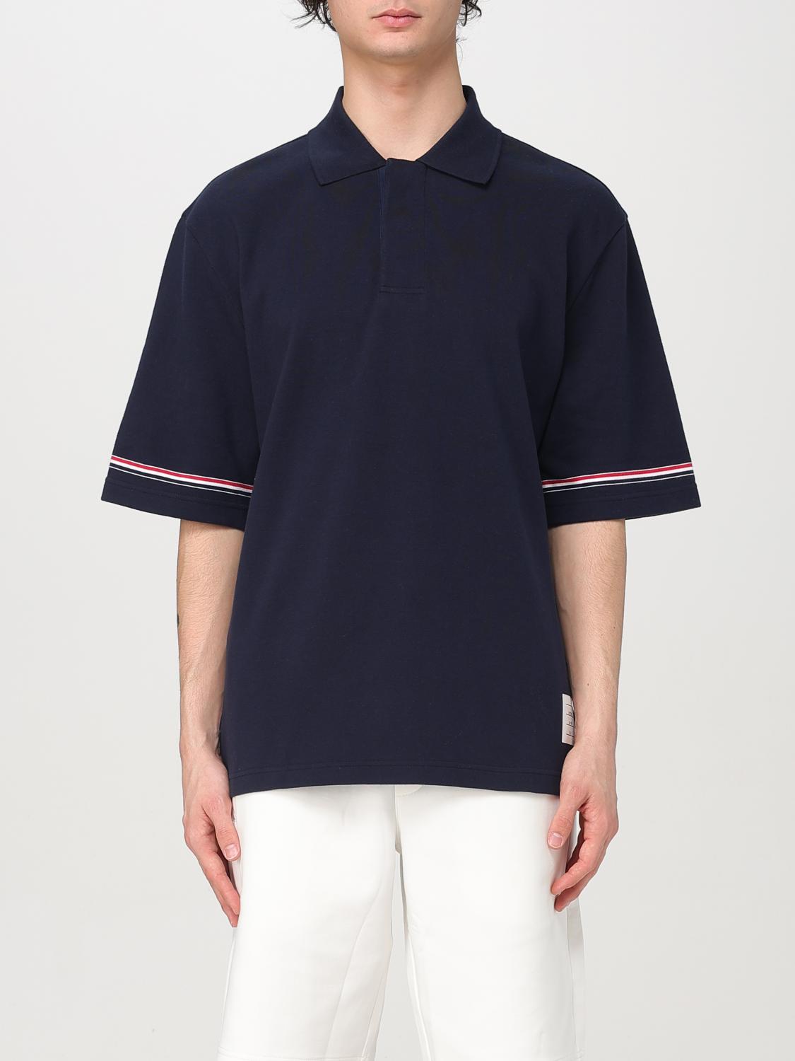 Thom Browne Navy Blue Polo Shirt With Tricolour Detail In Blue