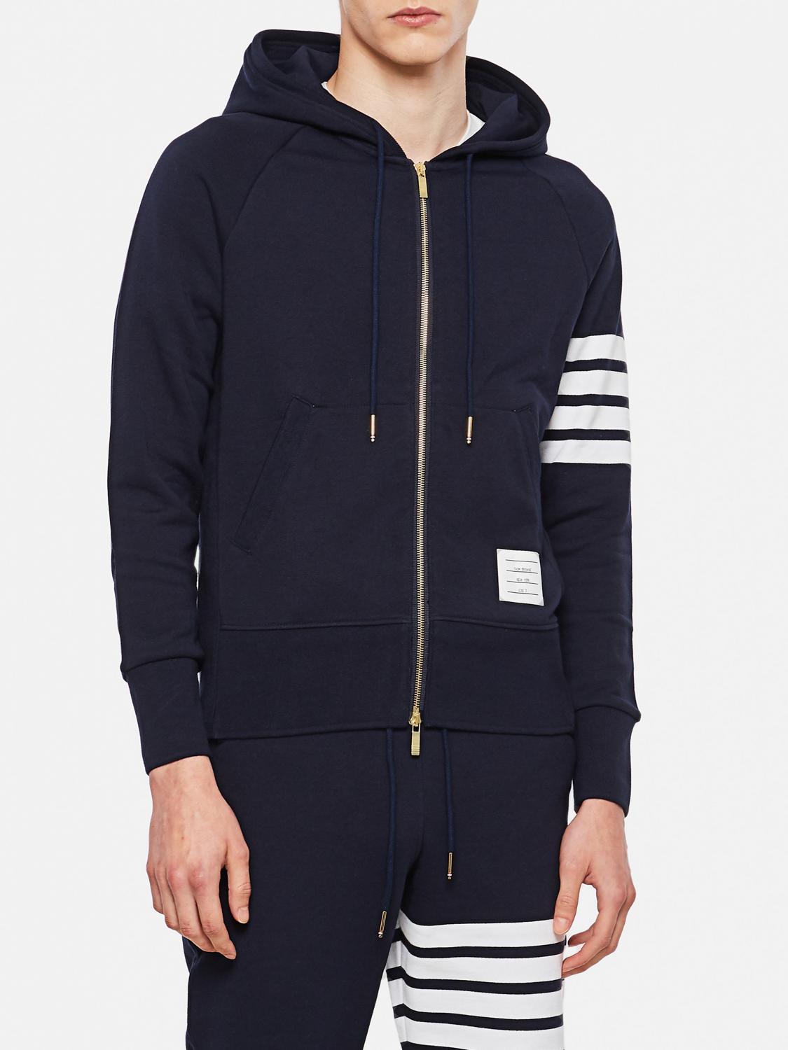 Thom Browne 4-bar Zip-up Hooded Sweatshirt In Blue