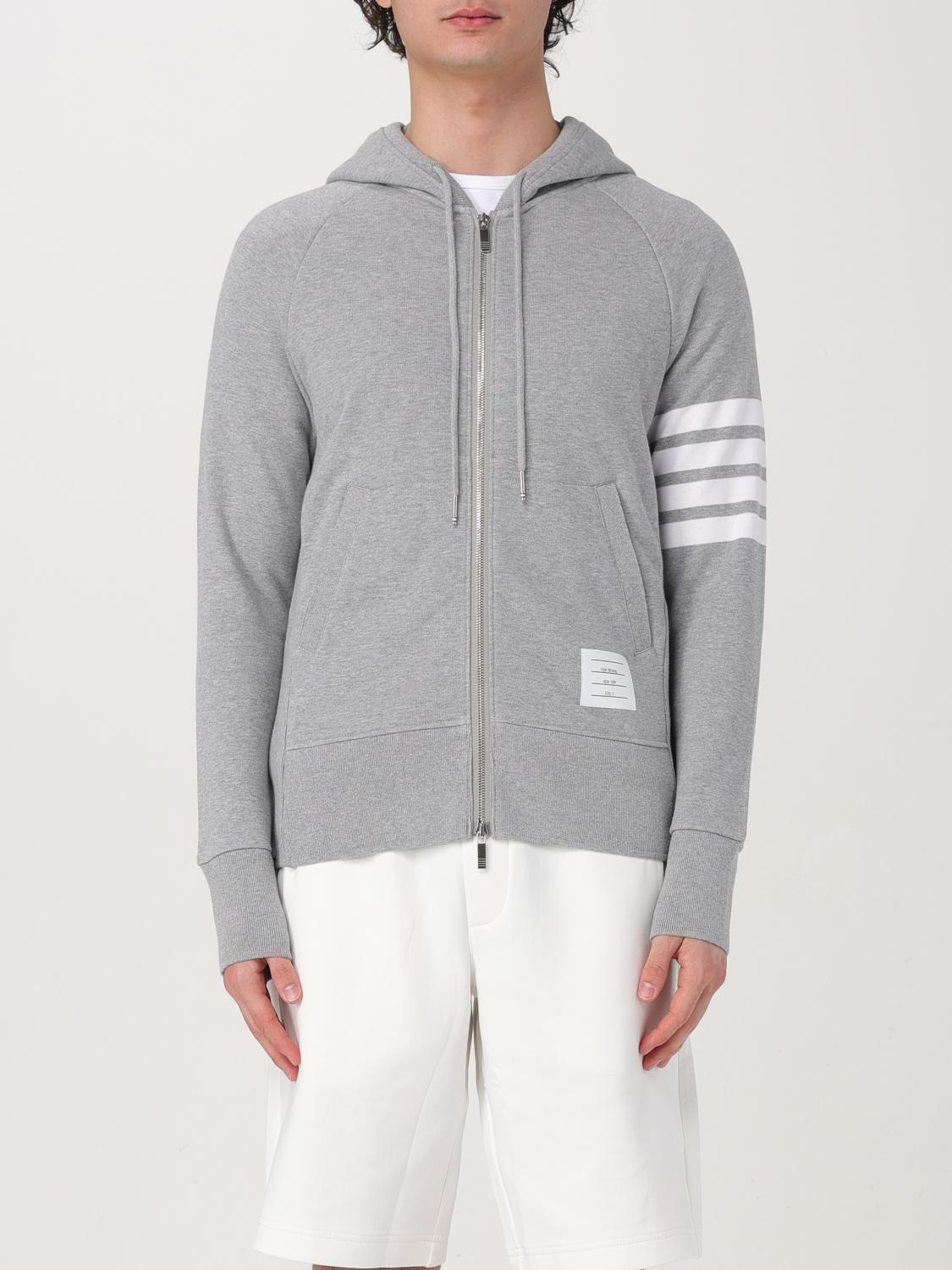 Thom Browne Mens Light Grey Striped Brand-patch Cotton-jersey Hoody In Grey