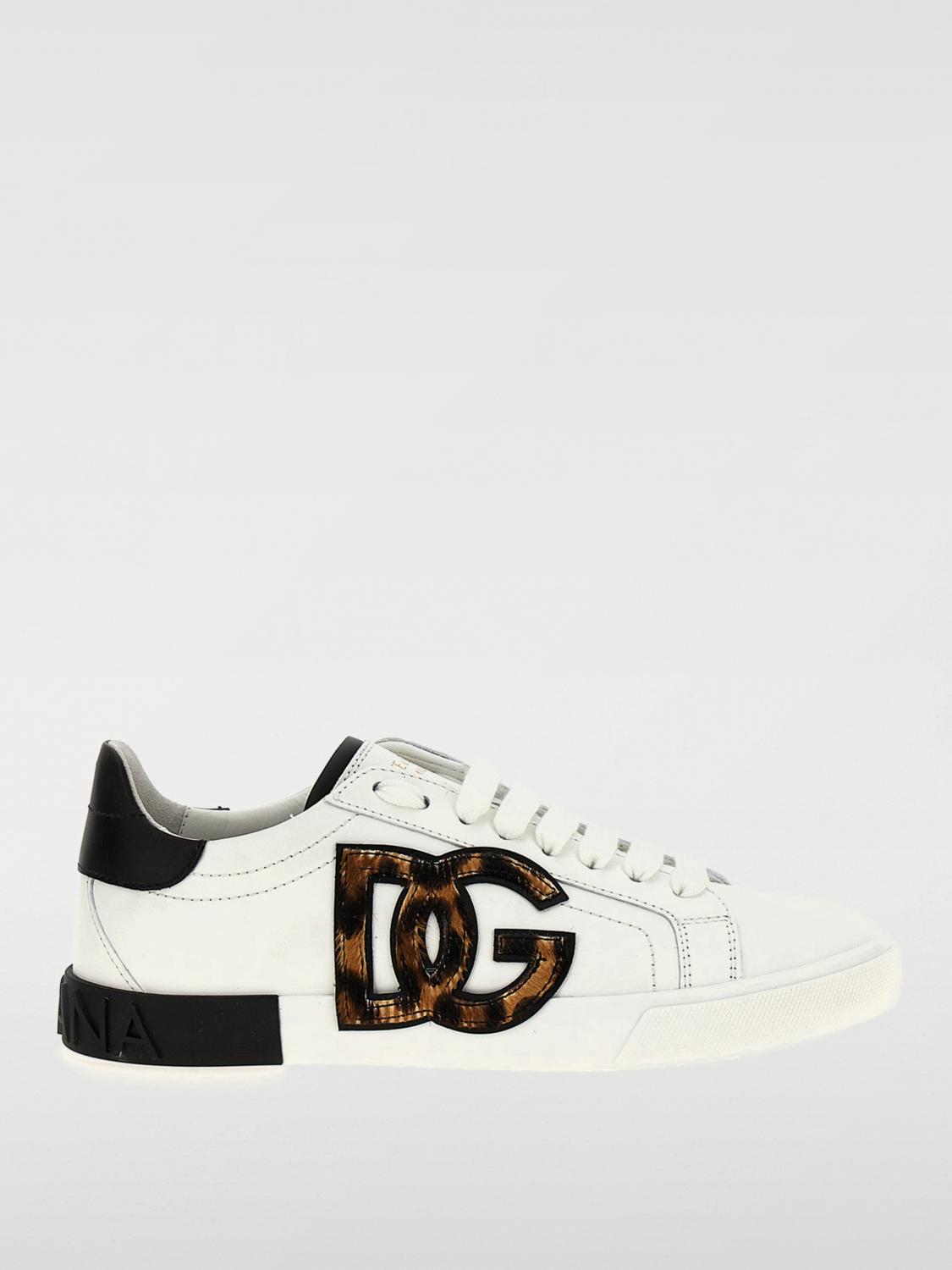 Dolce & Gabbana White Low Top Sneaker With Animal-motif Logo In Leather Woman In White