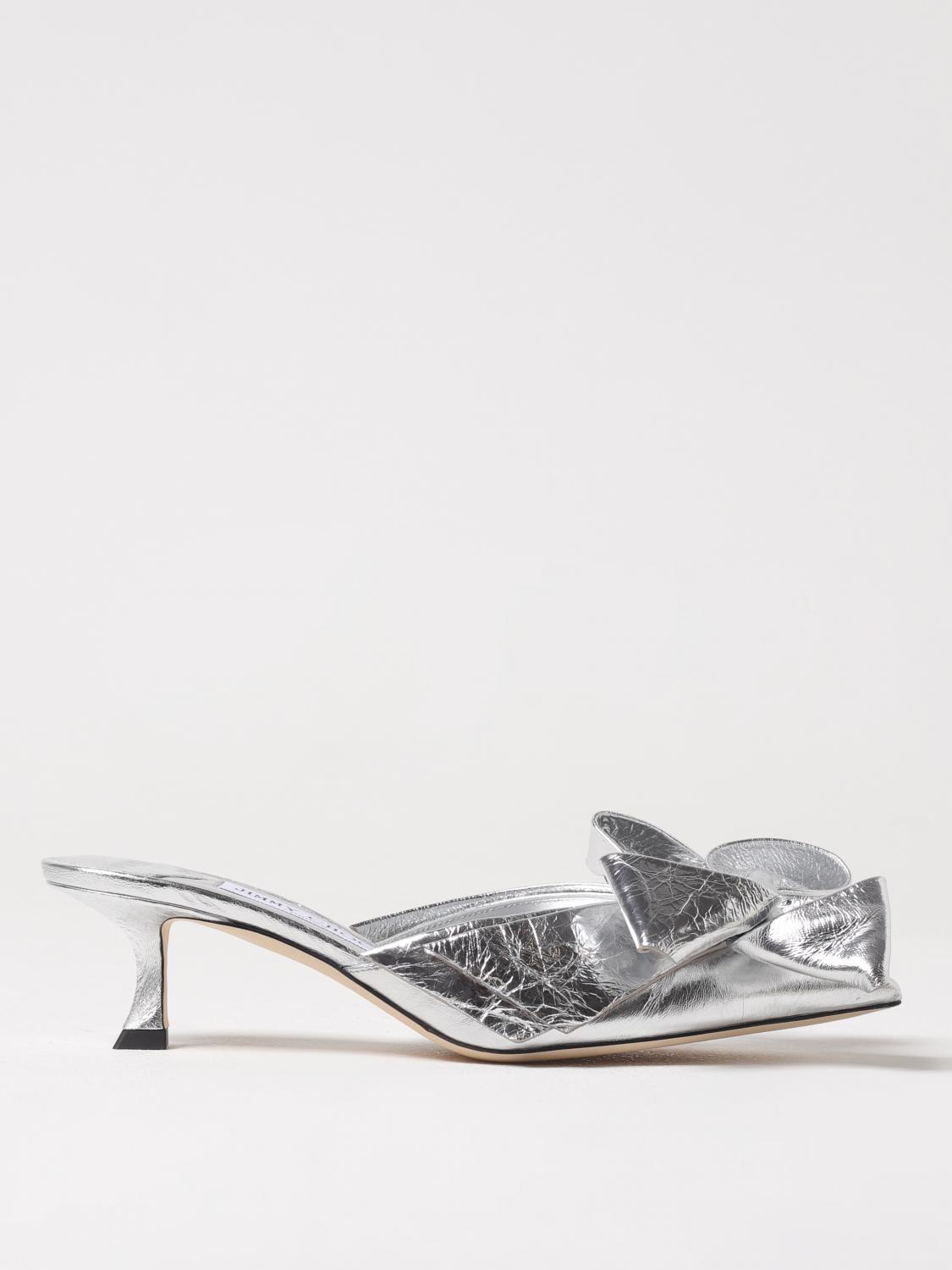 Jimmy Choo Staz Silver Shoe Tac Bow Destal 5cm In Silver