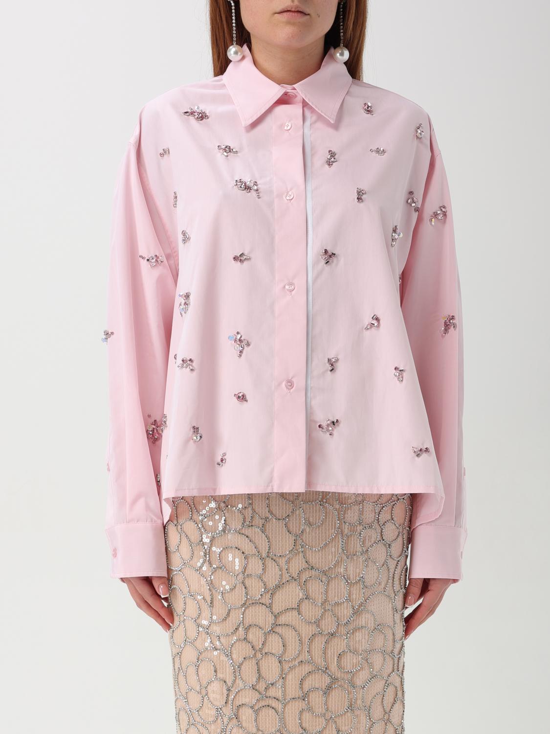 Des_phemmes Pink Shirt With Classic Collar And Embellishments On The Front In Cotton Woman In Pink