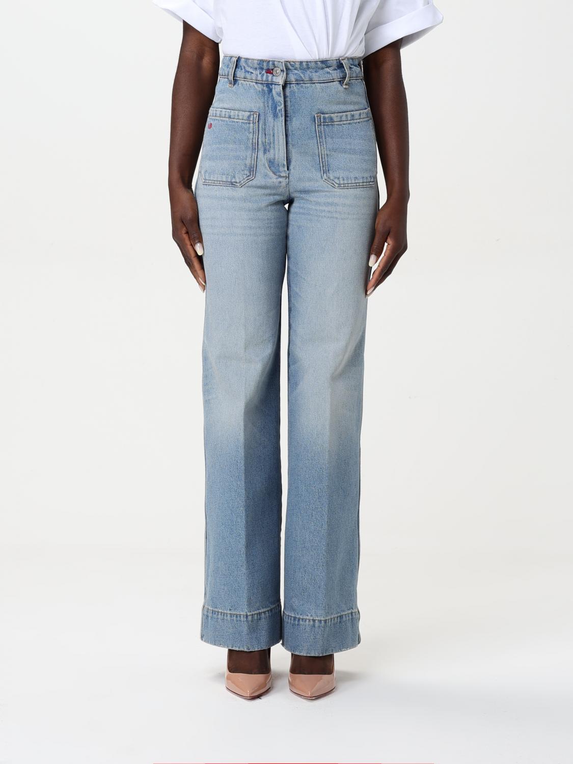 Victoria Beckham Light-wash Denim Jeans With A Distressed Effect In Blue