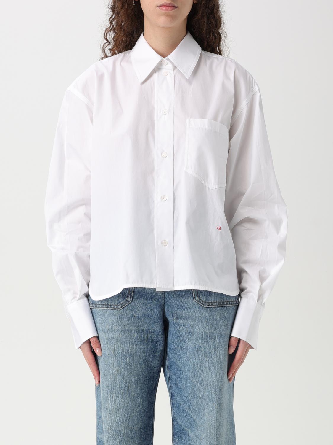 Victoria Beckham Cotton Shirt With Front Pocket And Long Sleeves In White