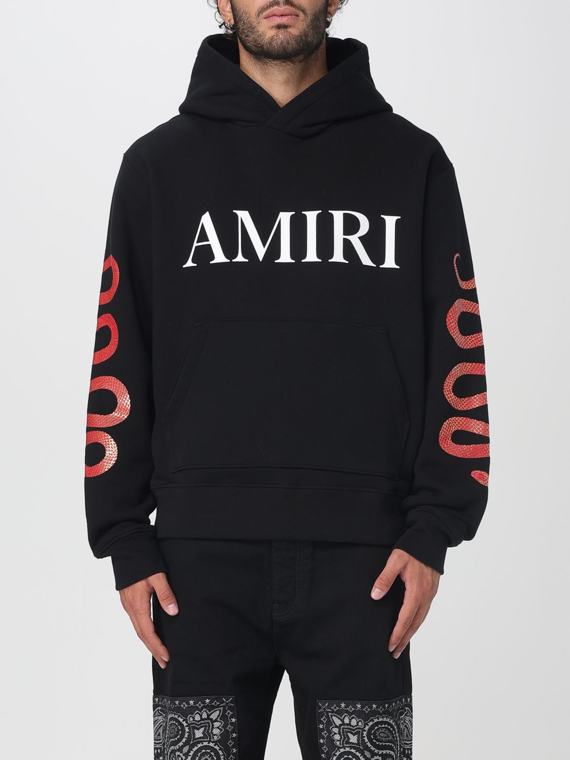 Amiri Black Hoodie With Maxi Logo Lettering On The Front And Snake Print On The Sleeves In Black