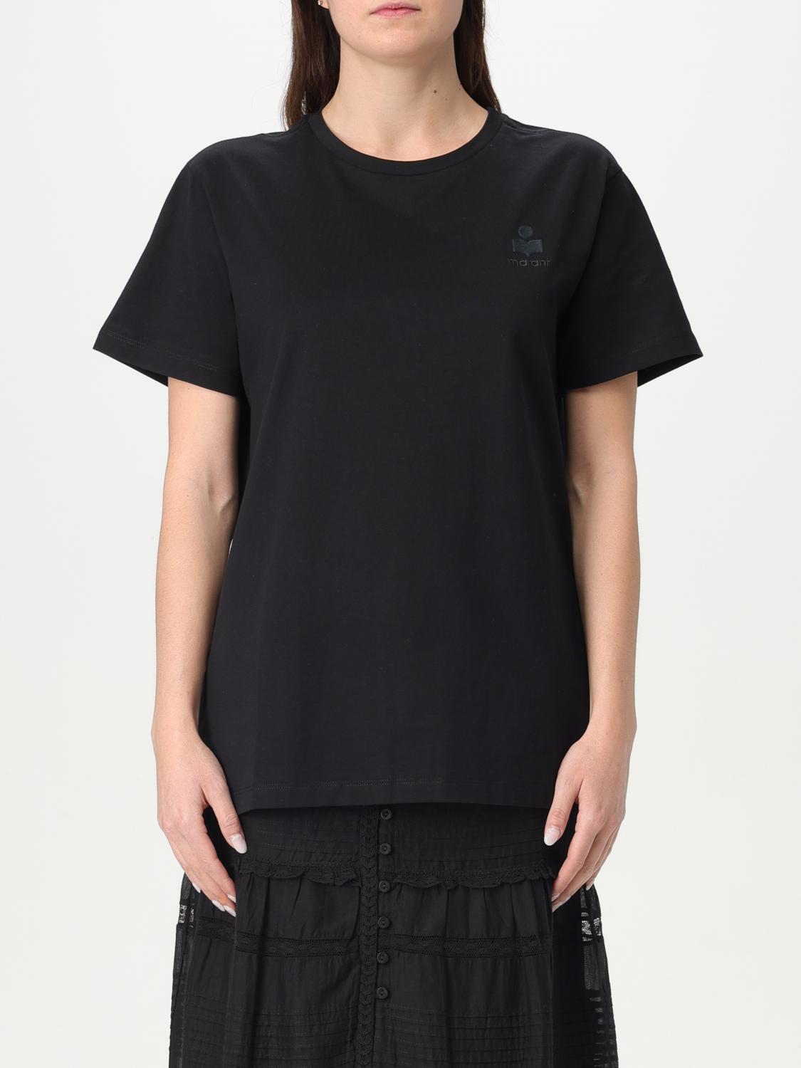 Isabel Marant Étoile Black Crewneck T-shirt With Logo Embroidery In Cotton Woman Isabel Marant Etoile In Black