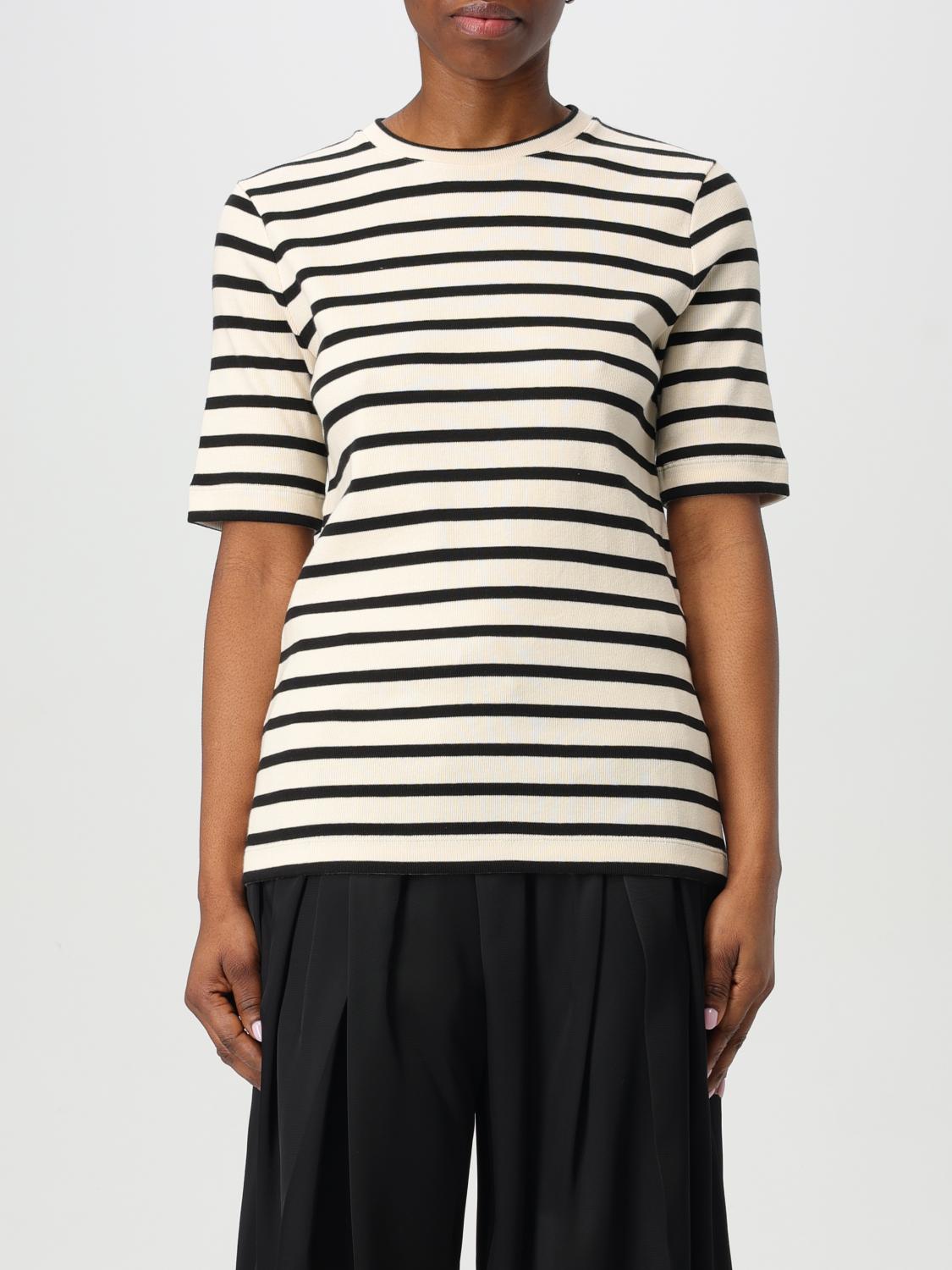 Jil Sander Black And White Knitted Striped T-shirt In Cotton Woman In White