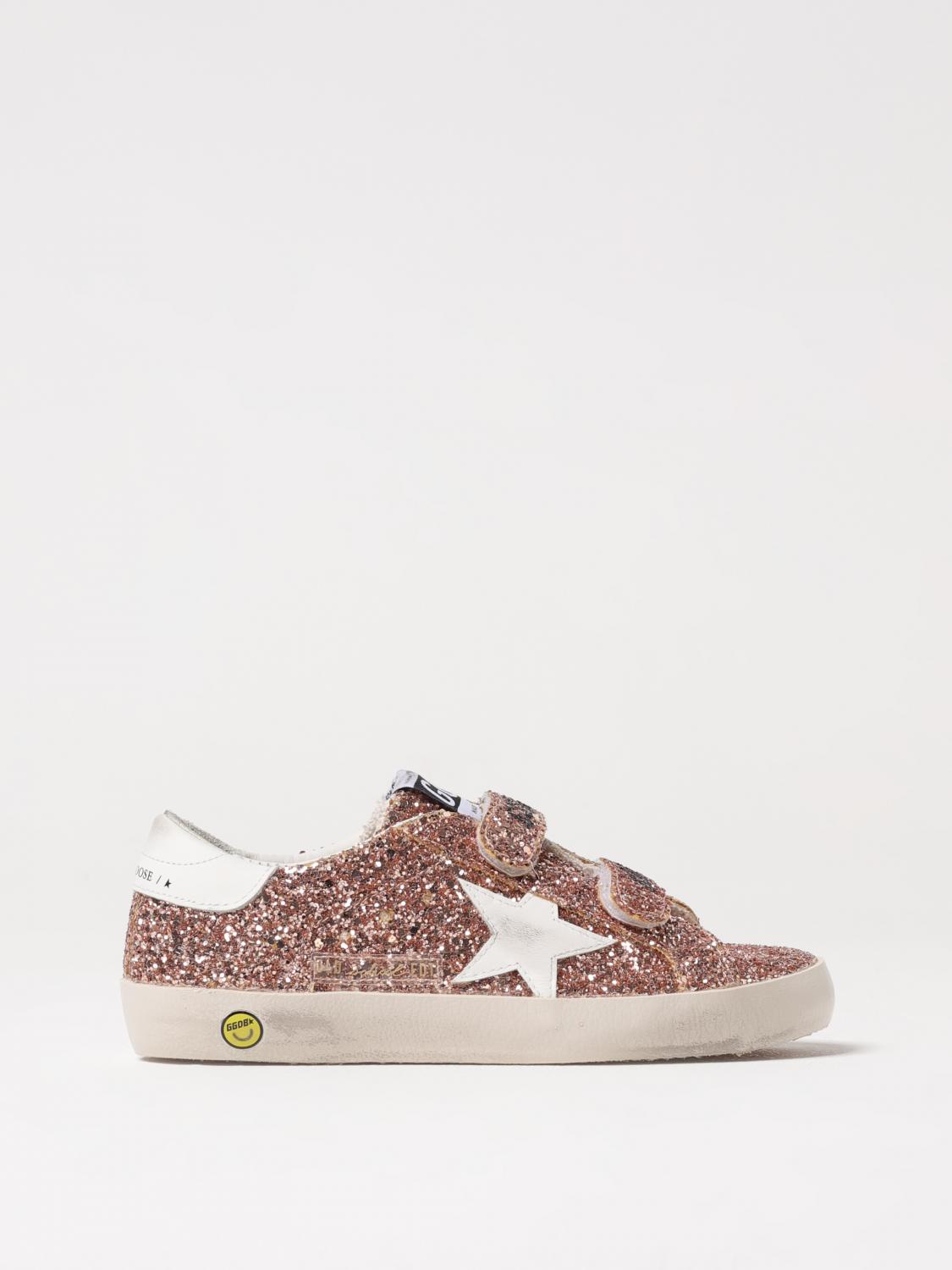 Golden Goose Old School Low Trainer In Peach/white Glitter In Pink
