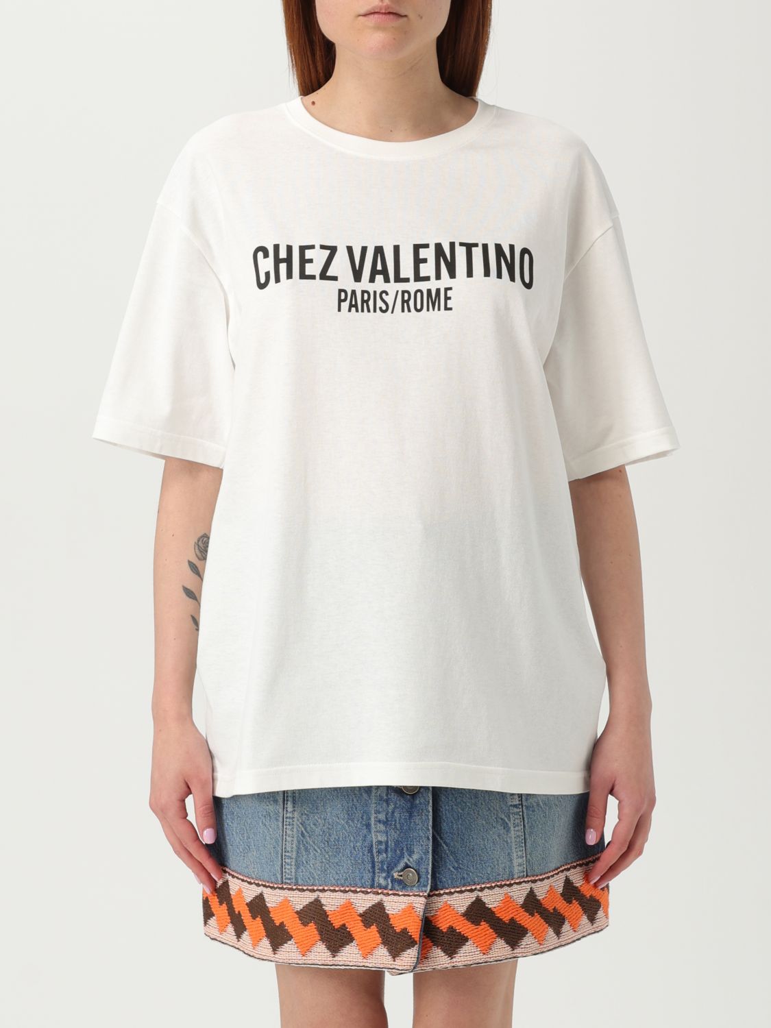 Valentino Cotton Slogan Print Drop Shoulder T-shirt
