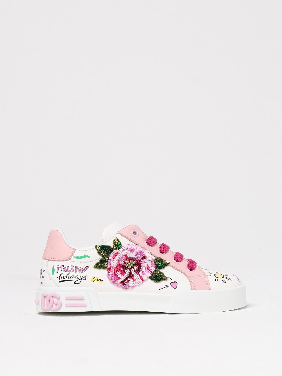 Dolce & Gabbana Printed Calfskin Portofino Light Sneakers In White