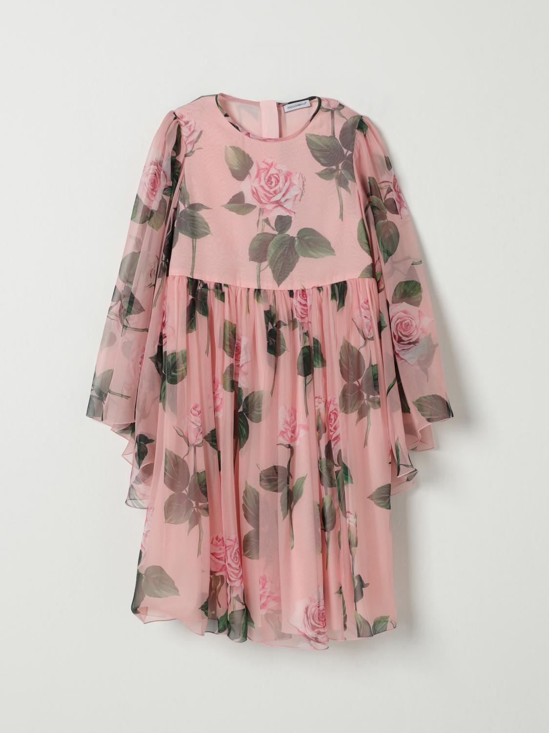 Dolce & Gabbana Silk Chiffon Floral Dress In Pink