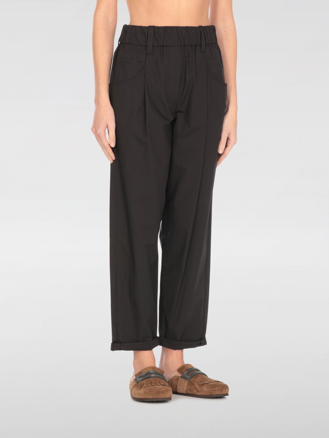 Brunello Cucinelli Pantaloni Cropped Con Vita Elasticizzata