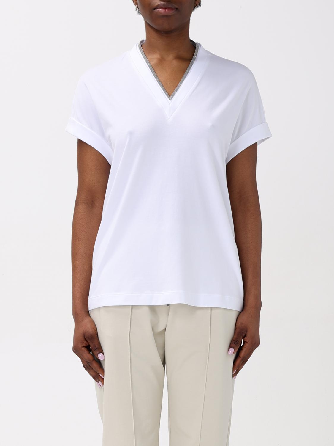 Brunello Cucinelli Monili V-neck Short-sleeve Cotton Jersey T-shirt In White