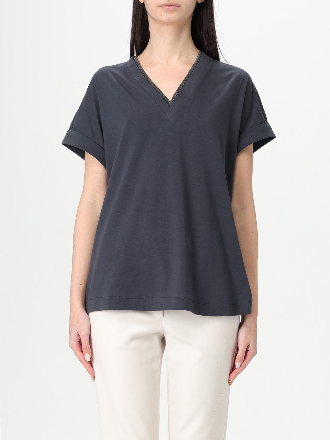 Brunello Cucinelli Monili-chain Cotton T-shirt In Blue