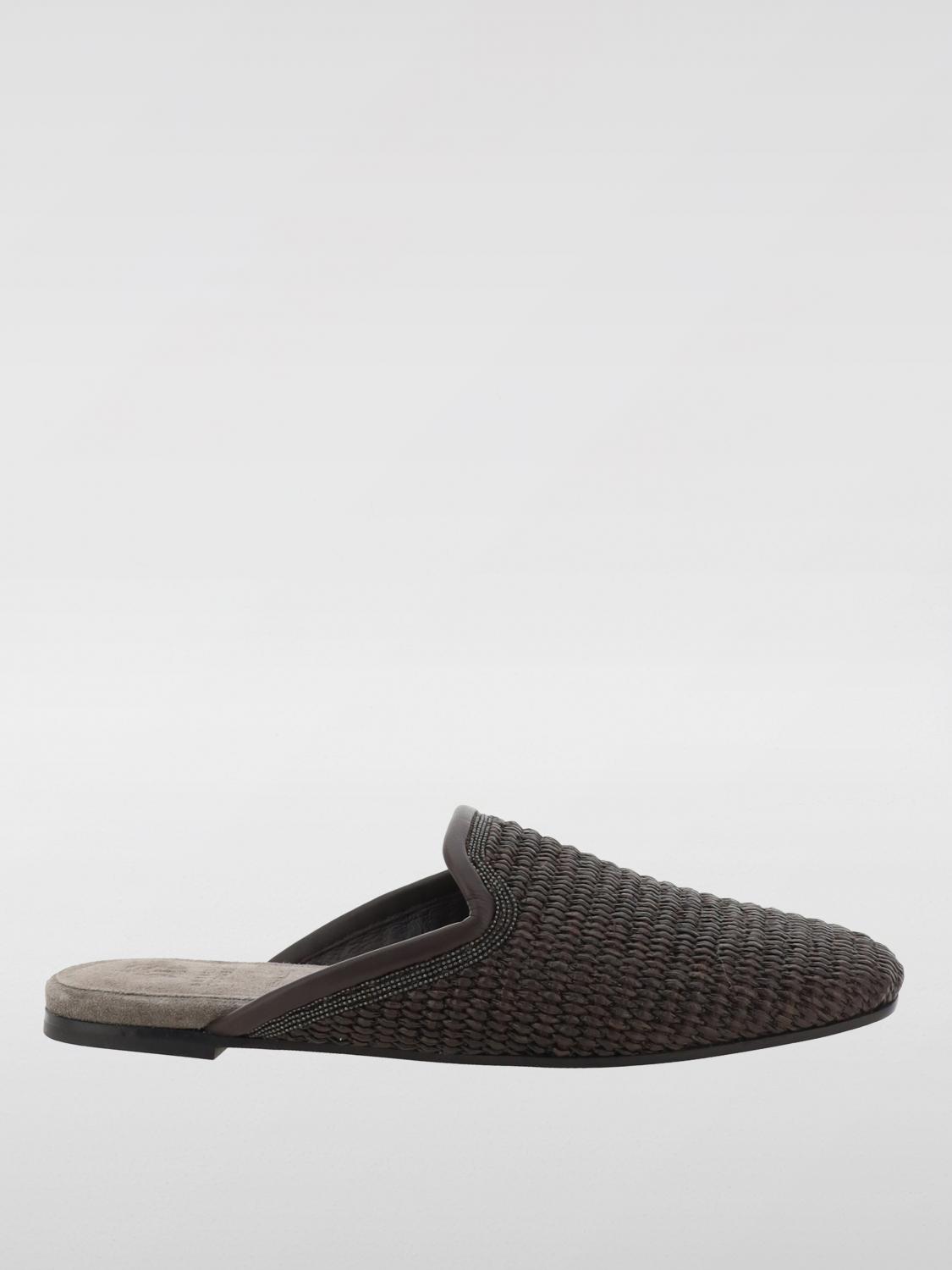 Brunello Cucinelli Monili-embellished Raffia Slippers In Dark