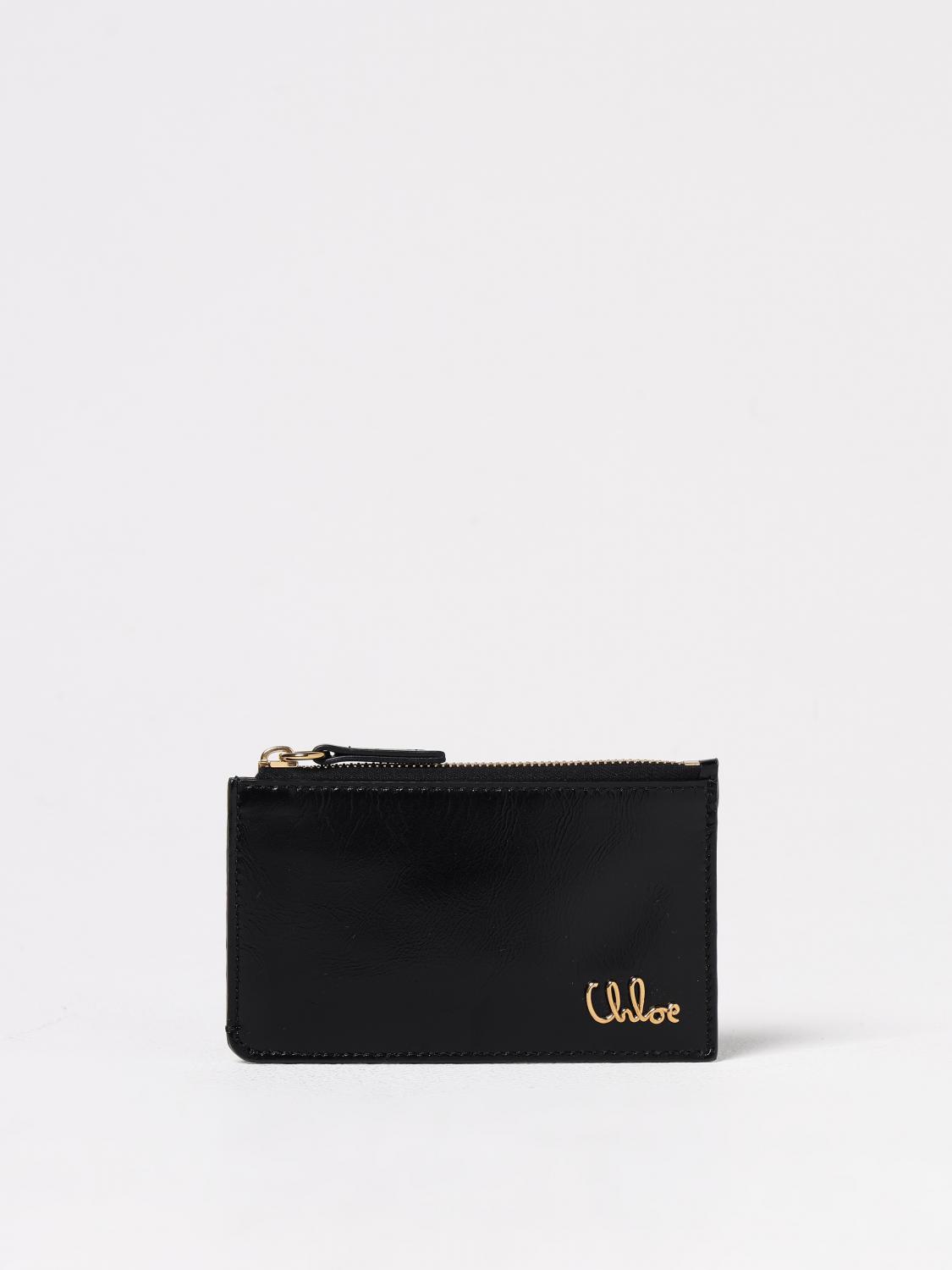 Chloé Monogrammed Leather Card Holder In Black