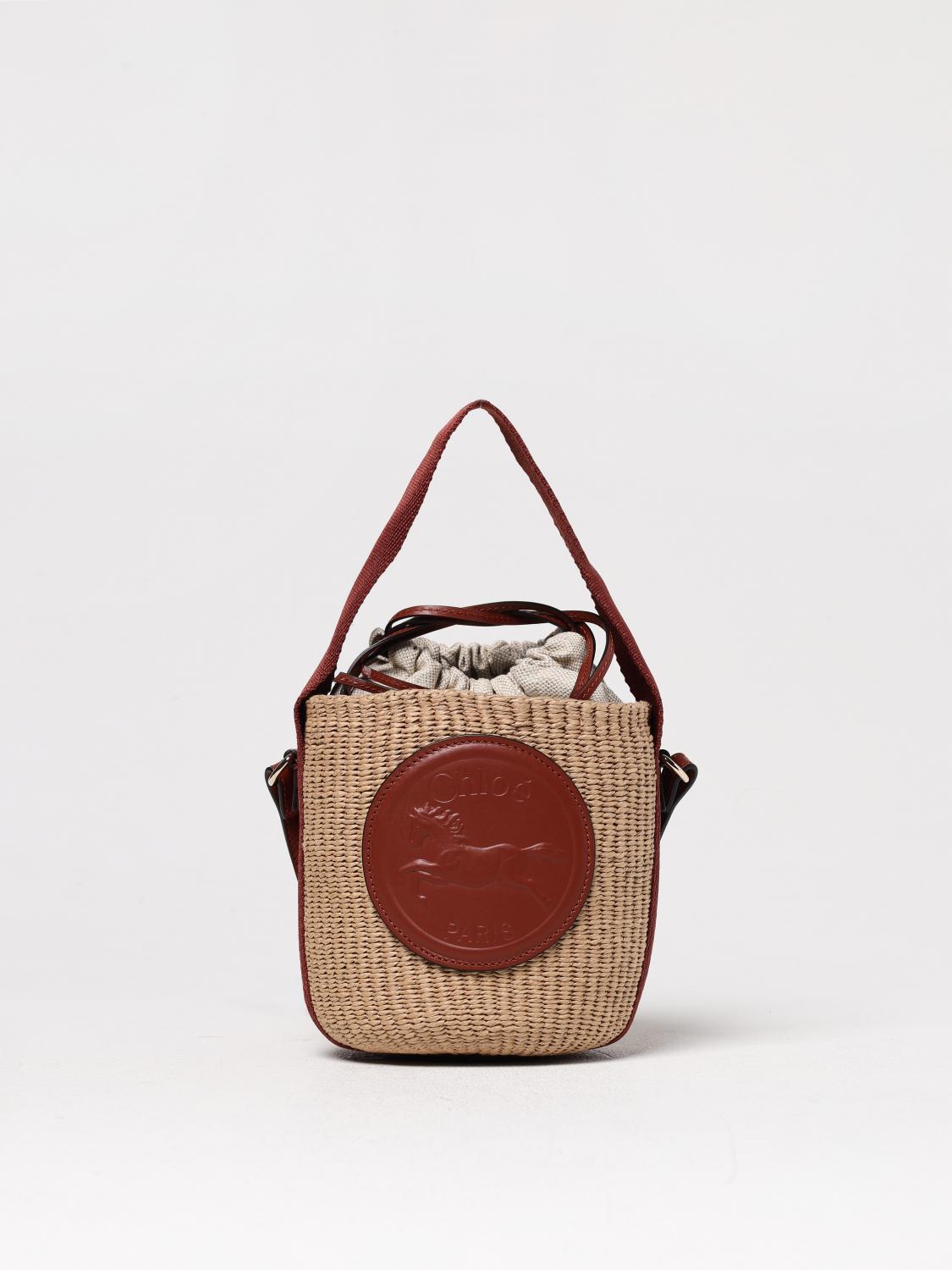 Chloé Mini Horse Medal Basket Bag In Natural Fibres Brown Size Onesize 100% Paper Yarn, Calf-skin Leather In Brown