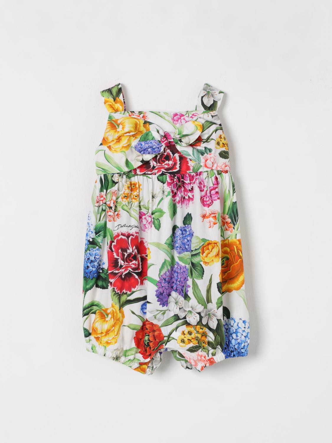 Dolce & Gabbana Baby Multicolor Floral-print Poplin Romper In Multicolor