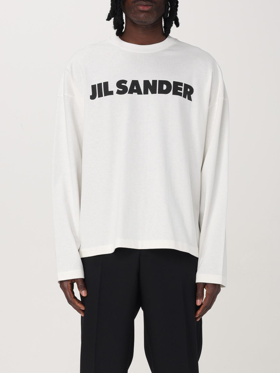 Jil Sander Men White Crewneck Sweatshirt With Contrasting Logo Print At The Front In Cotton Man In White