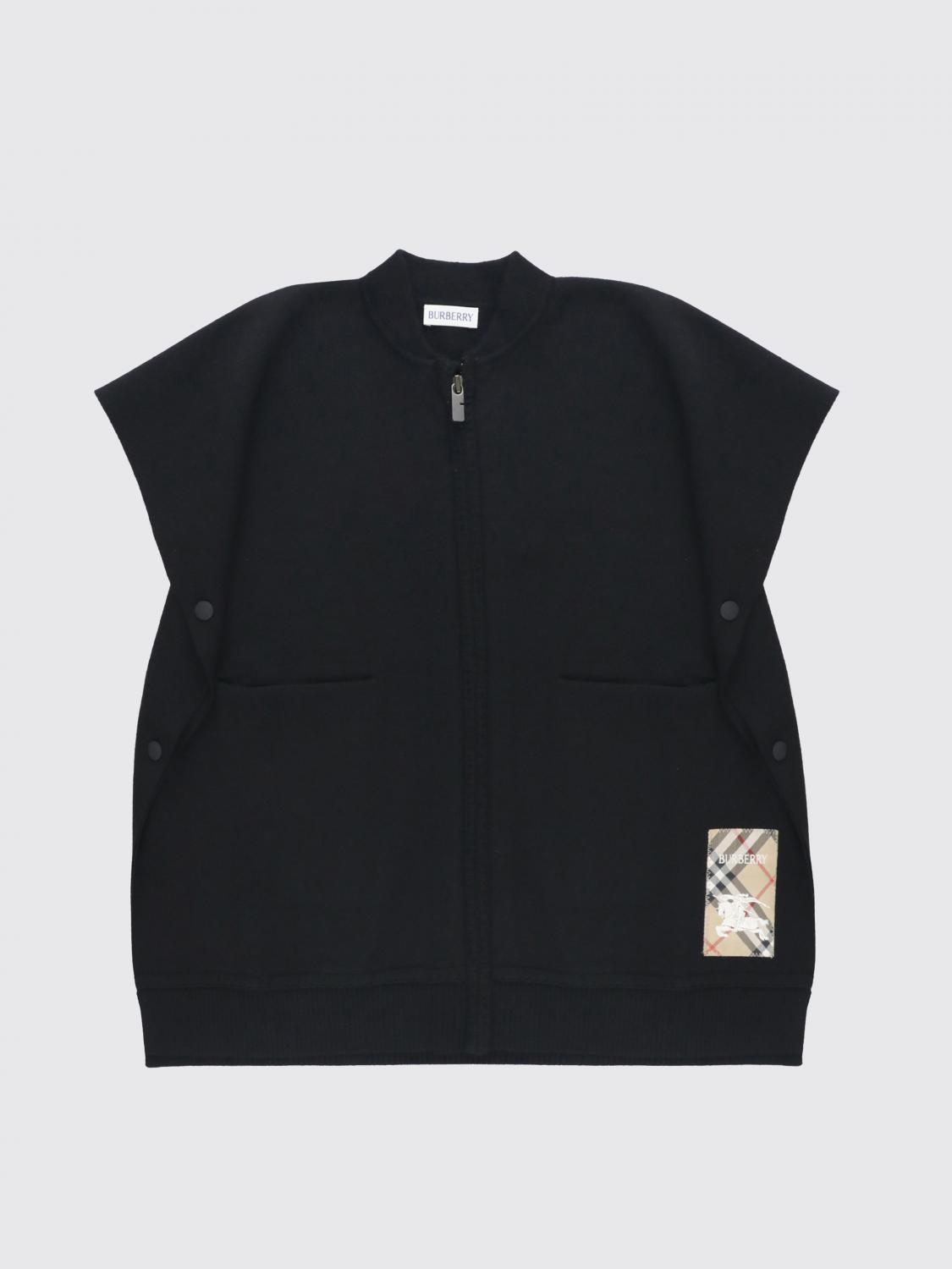 Burberry Childrens Check Label Wool Blend Cape In Black