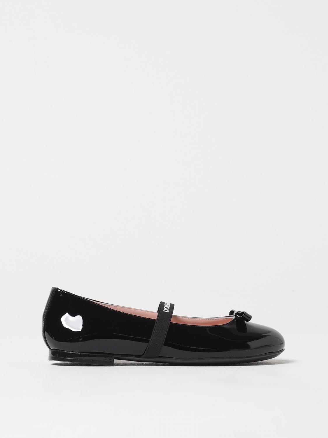 Dolce & Gabbana Logo Bow-detail Patent Leather Ballet Flats In Black