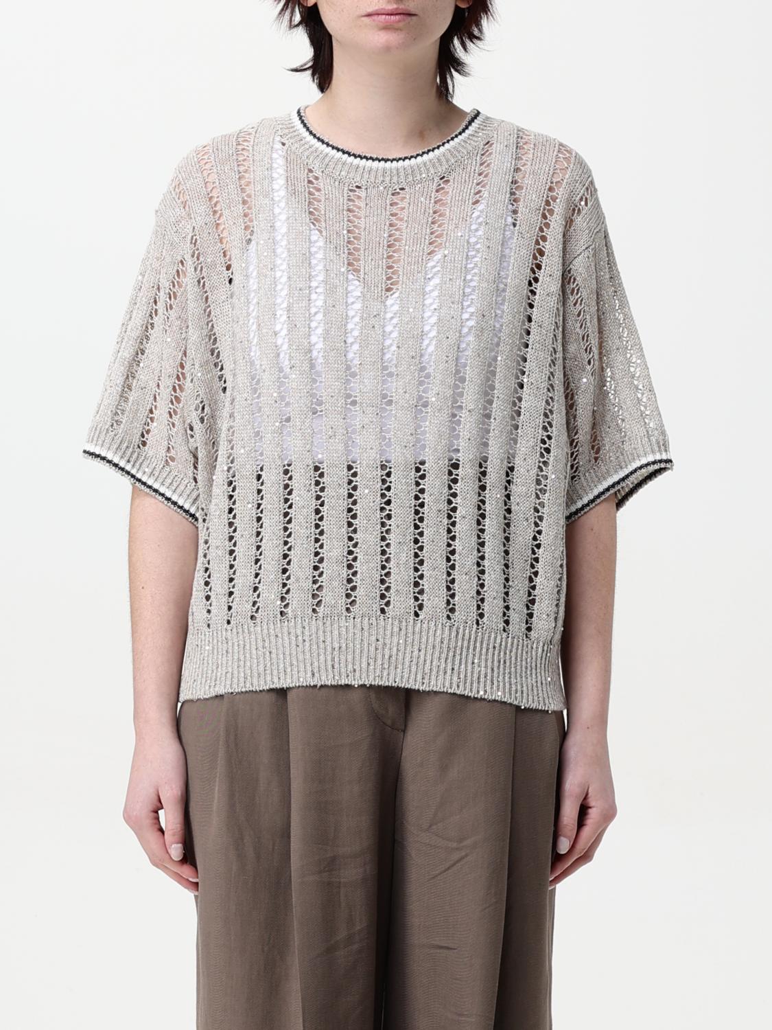 Brunello Cucinelli Crochet Sequined Jumper In Beige
